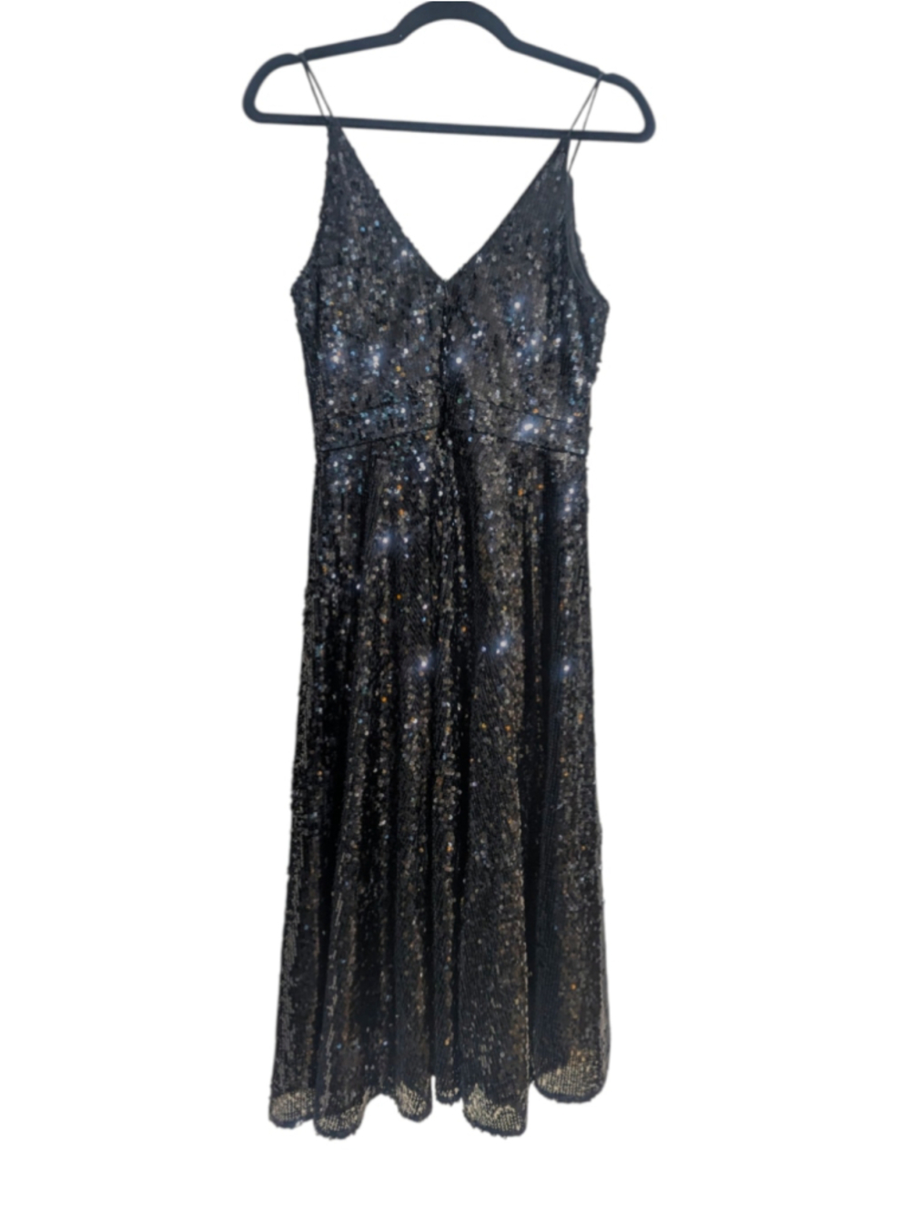 Jay Godfrey Black Sequin V-Neck Midi Dress Size 4 - Picture 3 of 10